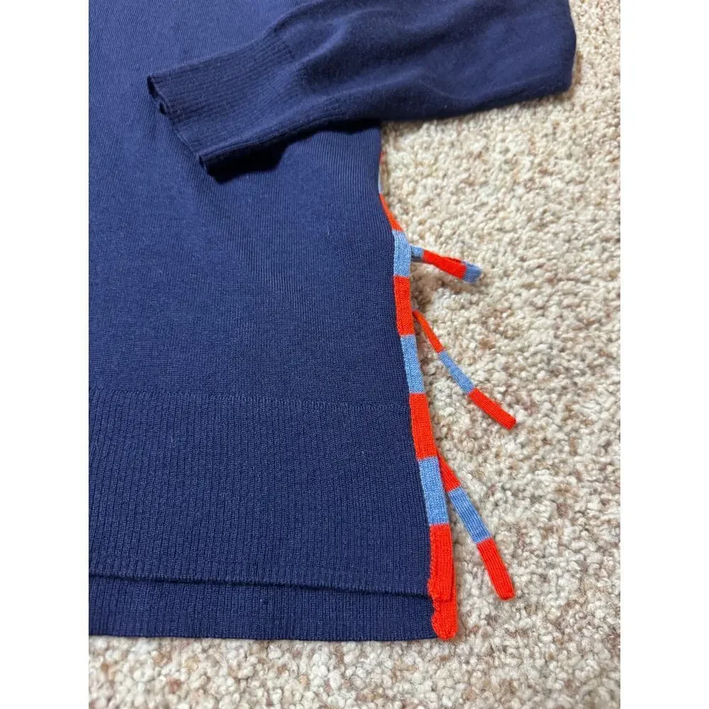 J. CREW Navy Blue, Side tie sweater, Size Medium, 100% Merino Wool